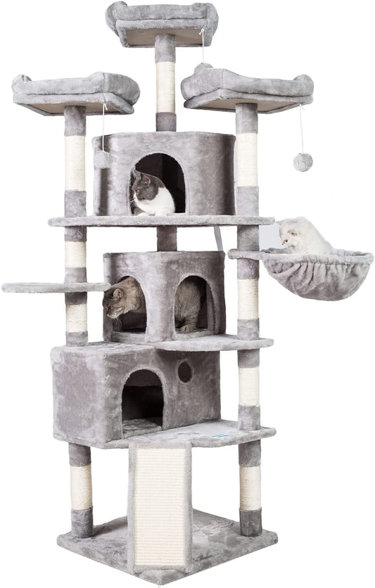 XL Size Cat Tree, Cat Tower with 3 Caves, 3 Cozy Perches, Scratching Posts, Board, Activity Center Stable for Kitten/Gig Cat