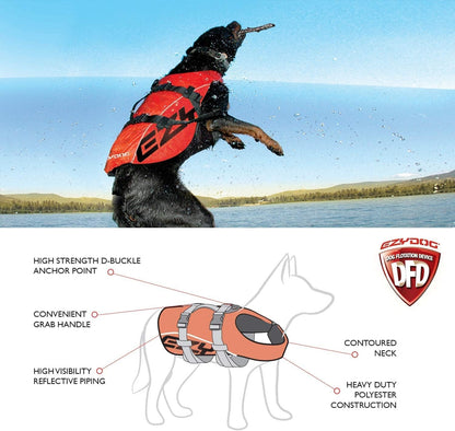 Premium Doggy Flotation Device (DFD) - Adjustable Dog Life Jacket Preserver with Reflective Trim - Durable Grab Handle for Safety and Protection - 50% More Flotation Material (Small, Red)