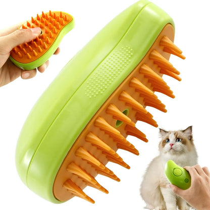 3 in 1 Steamy Cat Brush,Cat Steam Brush for Massage Removing Tangled Loose Hair,Self Cleaning Steam Cat Grooming Brush,Misting Spray Cat Brush for Shedding with Water Tank,Green