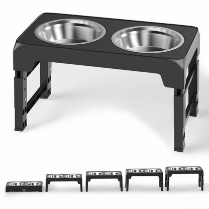 Elevated Dog Bowls with 2 Thick 1.22L Stainless Steel Dog Food Bowls, Raised Dog Bowl Adjusts to 5 Heights (3.2", 8.7", 9.8", 11", 12.2") for Pets Small Medium Large Dogs, Puppy and Cats