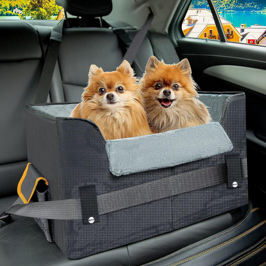 Dog Car Seat for Small Dogs, Elevated Dog Booster Seat Pet Travel Carrier Bed for Car with Adjustable Straps Lookout Pet Car Booster Seat for Small Dogs Cats