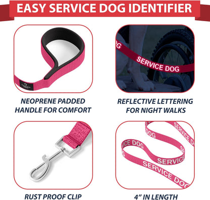 Service Dog Vest with Hook and Loop Straps & Matching Service Dog Leash Set - Harnesses from XXS to XXL - Service Dog Harness Features Reflective Patch and Comfortable Mesh Design (Pink, XL)