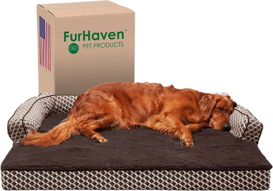 Pet Bed for Dogs and Cats - Plush and Decor Comfy Couch Sofa-Style Egg Crate Orthopedic Dog Bed, Removable Machine Washable Cover - Diamond Brown, Jumbo (X-Large)