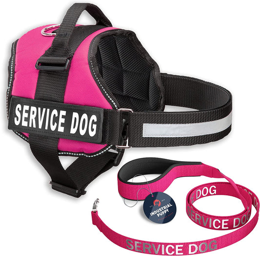 Service Dog Vest with Hook and Loop Straps & Matching Service Dog Leash Set - Harnesses from XXS to XXL - Service Dog Harness Features Reflective Patch and Comfortable Mesh Design (Pink, XL)